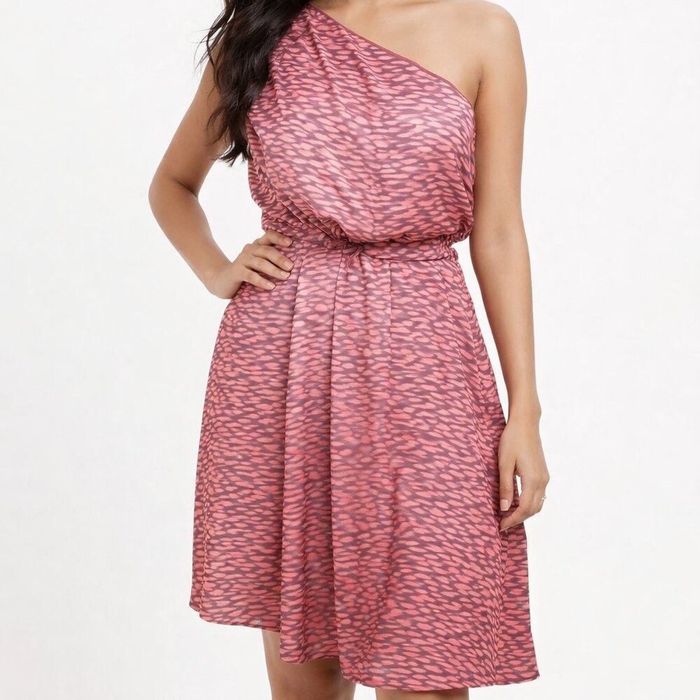 RACHEL Rachel Roy Women's Coral One Shoulder Asymmetric Hem Mid Dress Size 6